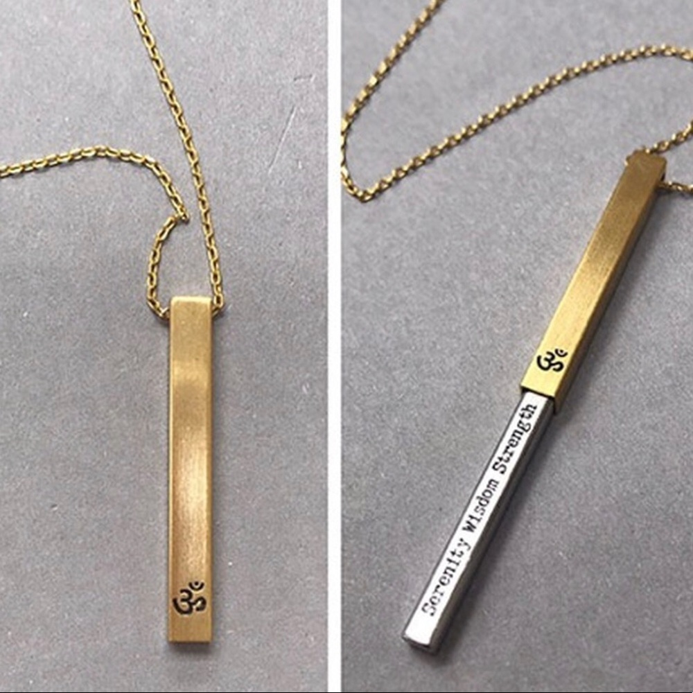 Secret Message Gold Bar with 'Om' symbol Necklace